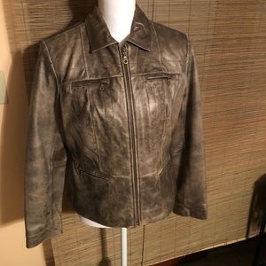 Alfani 100% Leather Petite ZIP Front Jacket.